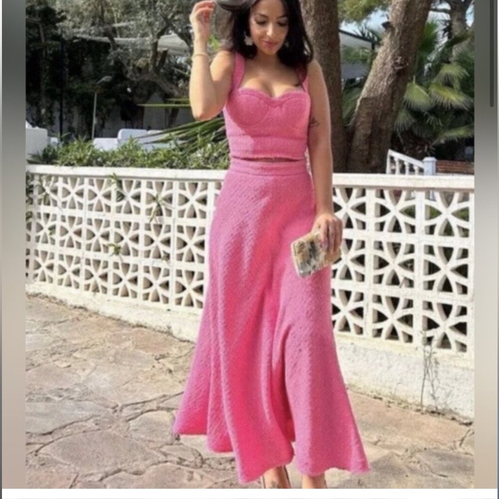 💕VDAY RARE NWT Blog Fave Zara PINK TEXTURED TWEED Skirt Barbie Barbiecore - Picture 3 of 8